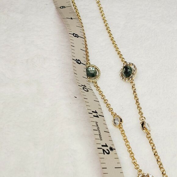 Rhinestone Station Necklace Gold Tone Modern Modest - Picture 5 of 9